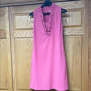 Acegolfs Pink Ruffled V-Neck Golf Dress with pockets